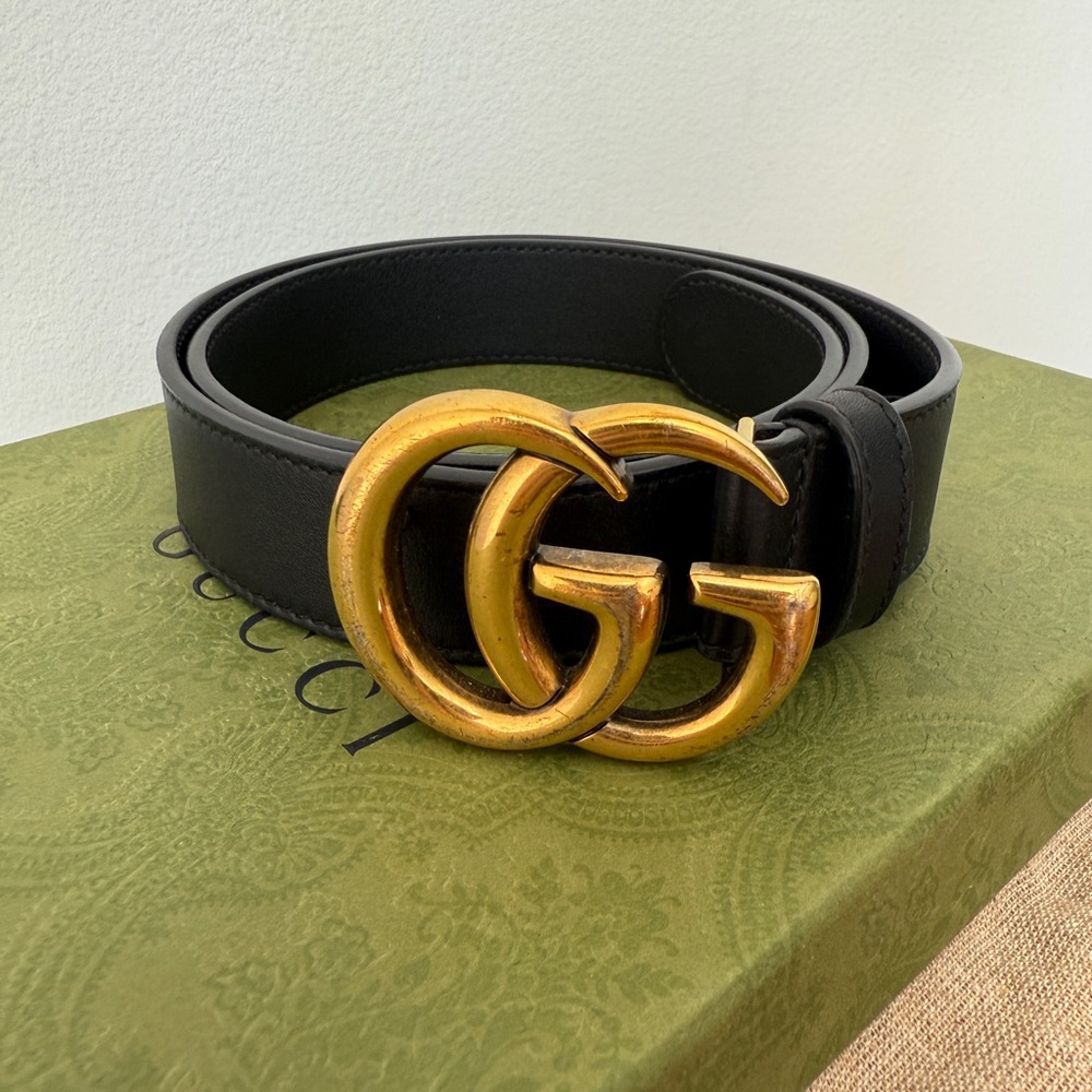 Authentic Gucci GG Marmont Black Leather Belt with Double G!